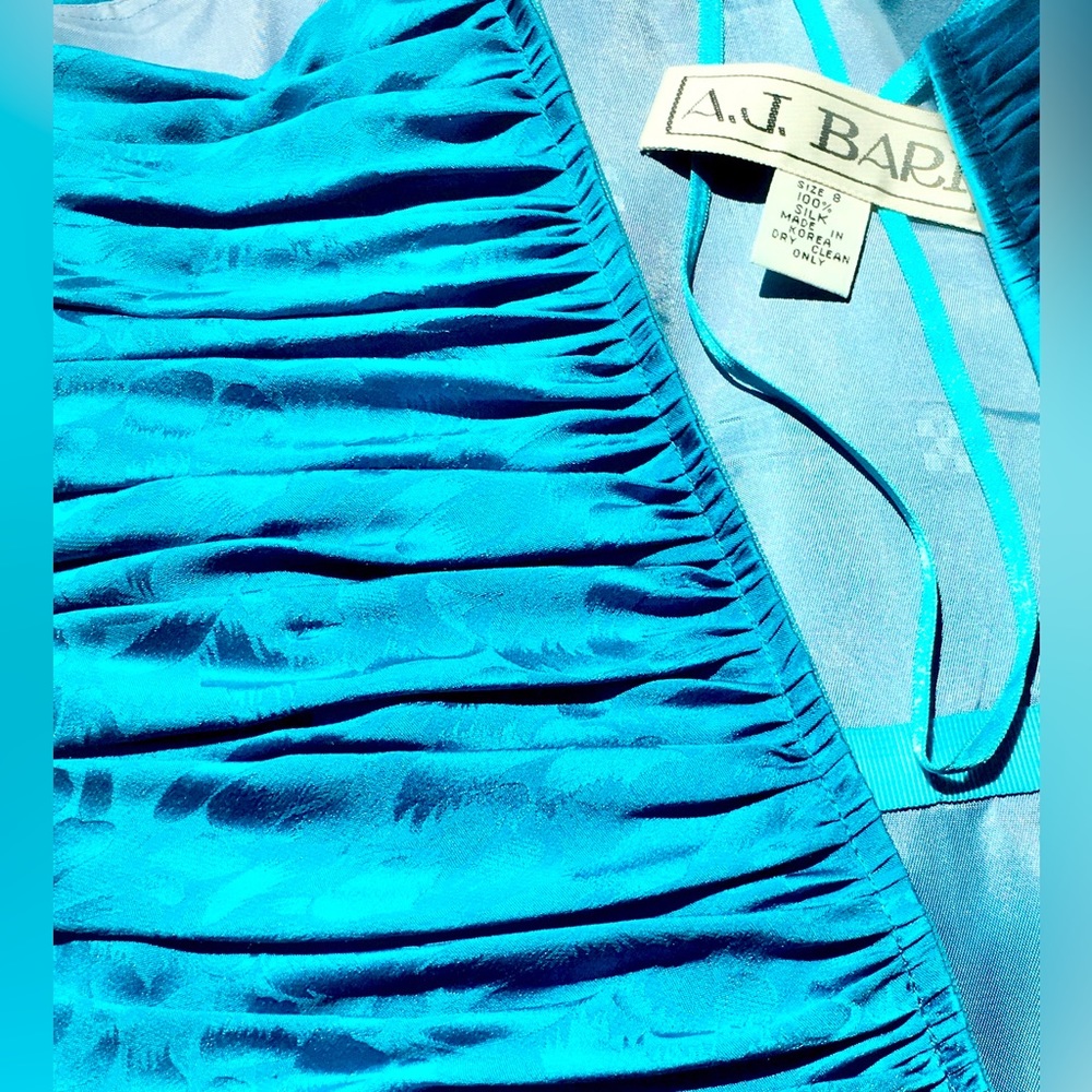 AJ BARI Vintage Blue Strapless mini cocktail dress Ruching Draping Quiet Luxury - Picture 12 of 14